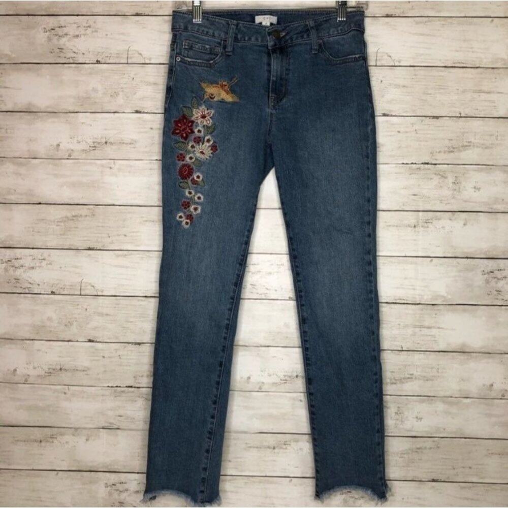 C+J Collection Embroidered Raw Hem Skinny Jeans | Women's Size 27 - Picture 3 of 4